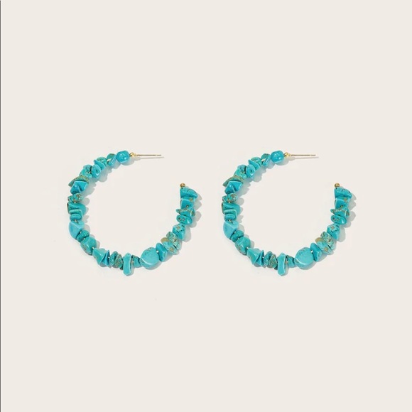 LAST ONE HP Raw Turquoise Stone Stack Hoop Earring - Picture 2 of 4